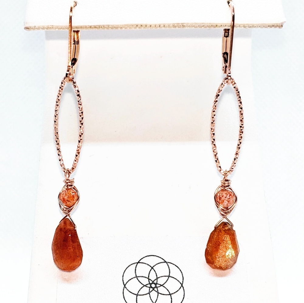 Sunstone, 14kt rose GF & SS (w rose coat) Earrings